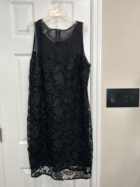 INC International Concepts black lace 
Sleeveless Black Lace Shift Dress size 16
